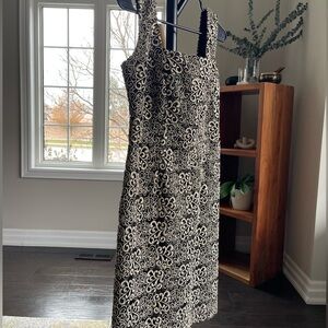Black lace sleeveless dress with Metallic Gold scroll pattern Embroidery SZ M